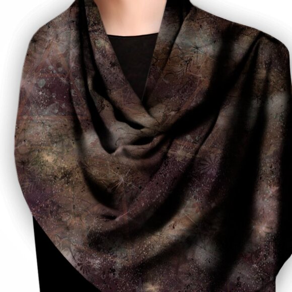 Night Sky in Cosmic Virgo Brown Square Pure Silk Scarf - Picture 5 of 10